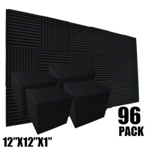 96pcs Black Acoustic Foam Wedge Studio Sound Absorption Panels, 96 Black Pieces for Instruments, Rooms, Game Rooms... Noise Reduction Panels Recording Soundproof Material 30cm X 30cm X 2.5cm