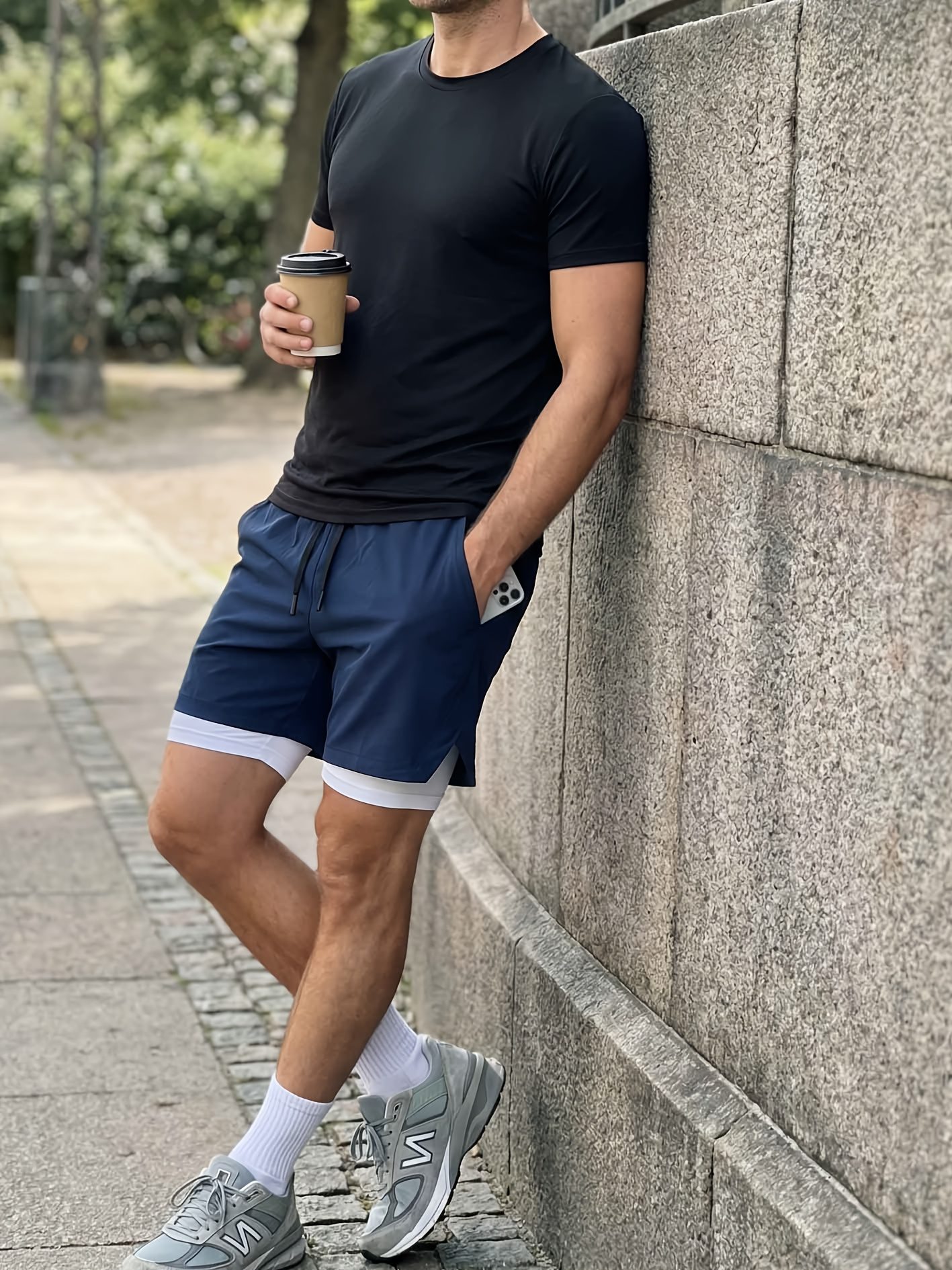 Men's New Summer Quick-Dry Sports Shorts with Split Hem, Double-Layer Fashion Design, Beachwear for Summer Seaside Travel, Comfortable Fabric, Drawstring, Gym Double-Layer Phone Shorts, Daily Wear, Valentine's Day Gift - Image 8