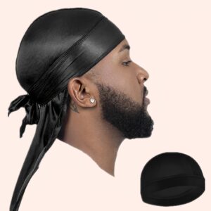 Durag and Wave Cap for Men Women 360 Waves, Satin Durag Extra Long Tails