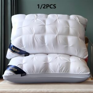 1/2pcs of Luxurious Five-Star Hotel Quality Pillows - Designed for Deep Sleep with Neck Support, Featuring High-Density, Non-Flattening Covers Suitable for All Seasons, Made with White Satin And Filled with 100% Polyester