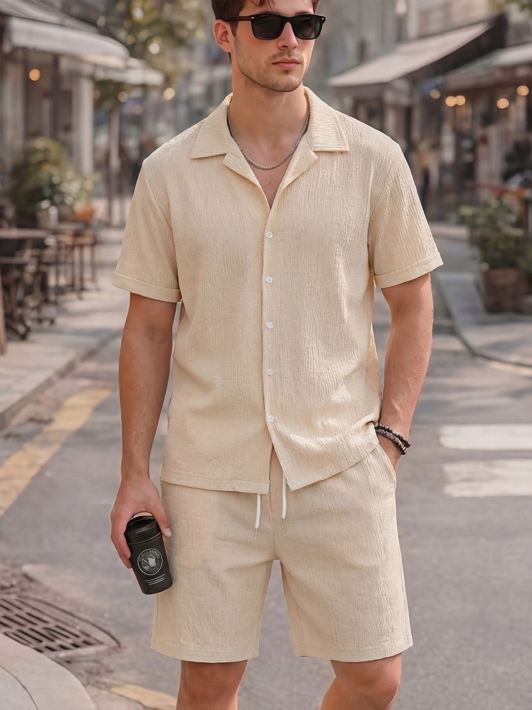 Men's Summer Casual Sportswear Set - High-Quality Shirts with Trendy Short Sleeves and Shorts 2pcs Set