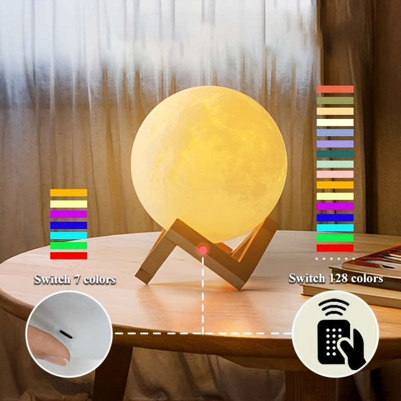PINOCO Smart RGB 128-Color Moon Lamp with Remote & Touch Control, -Free Color/Brightness Adjustment, - Night Light Suitable for Bedside, Desk Decor, Birthday & Anniversary Gifts - Modern Crescent Light Bulb - Image 8