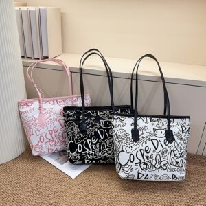 Fashion Graffiti Single-Shoulder Tote Bag for Women, New Spring Style, Large Capacity Commuter Underarm Handbag