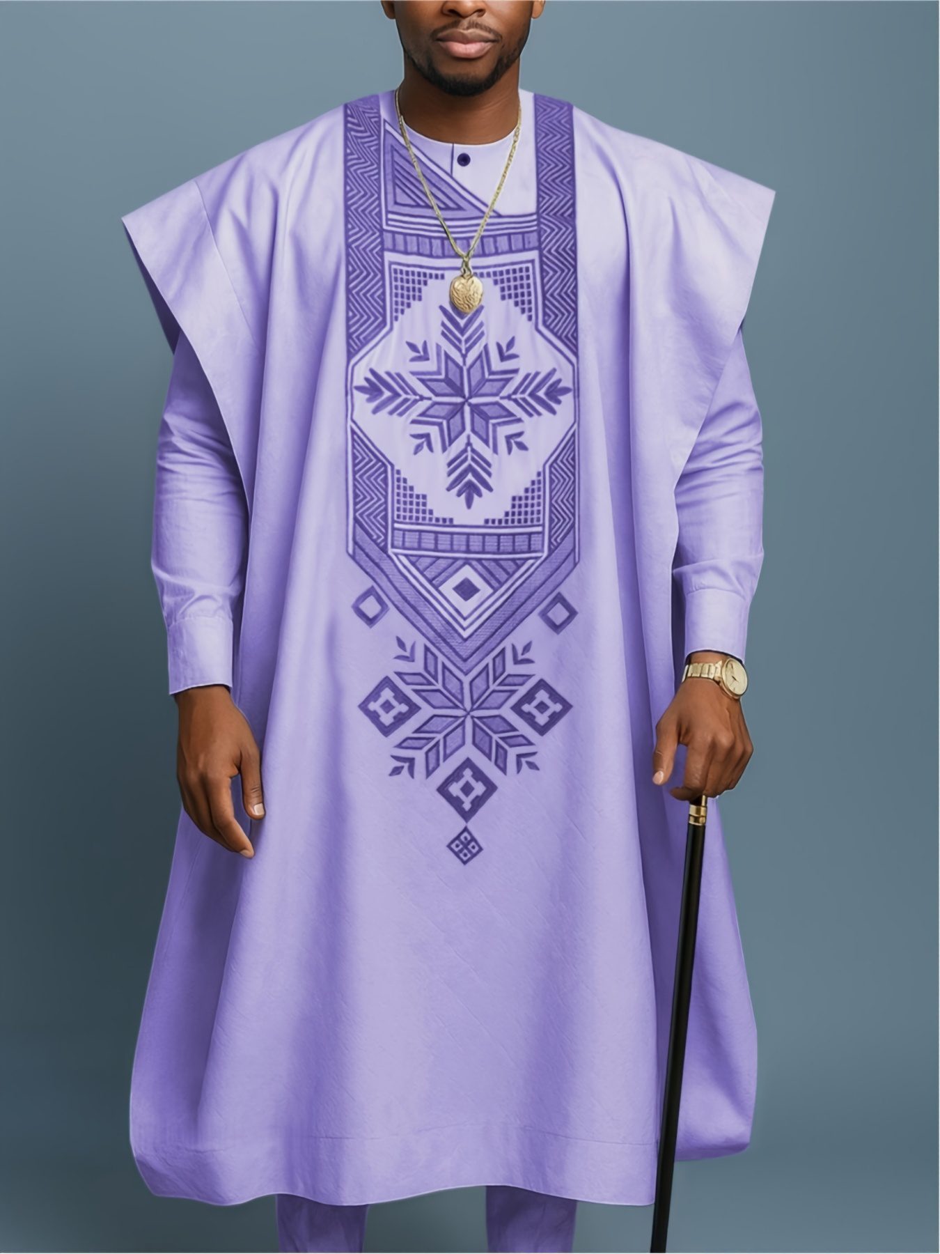 Men'S Three-Piece Agbada Set Featuring Embroidery, Pockets, And a Loose, Flowing Silhouette; Includes a Robe, Shirt, And Drawstring Elastic Waist Long Pants, Suitable for Everyday Events Like Cocktails, Weddings, Parties, Banquets, Birthdays - Image 2