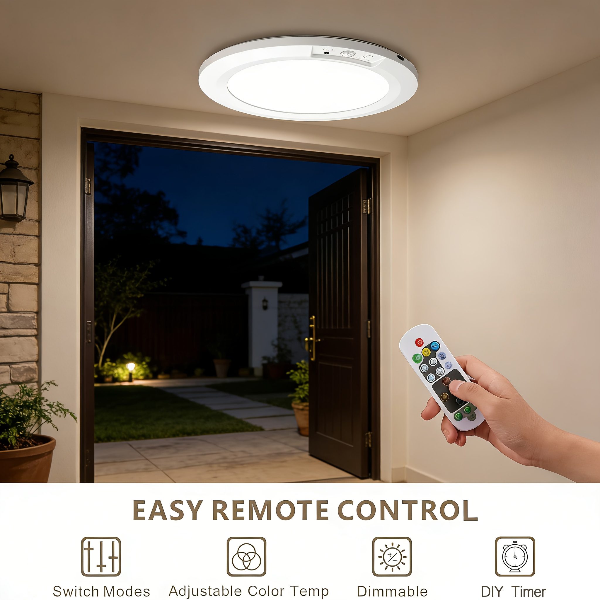Smart Sensor Ceiling Light, with Remote Control, Timed Light Off, 3 Lighting Modes, 5 Color Temperature Adjustments for Light Brightness, 8000Mah Super Large Capacity Rechargeable, Magnetic Installation Without Drilling, USB Charging - Image 2
