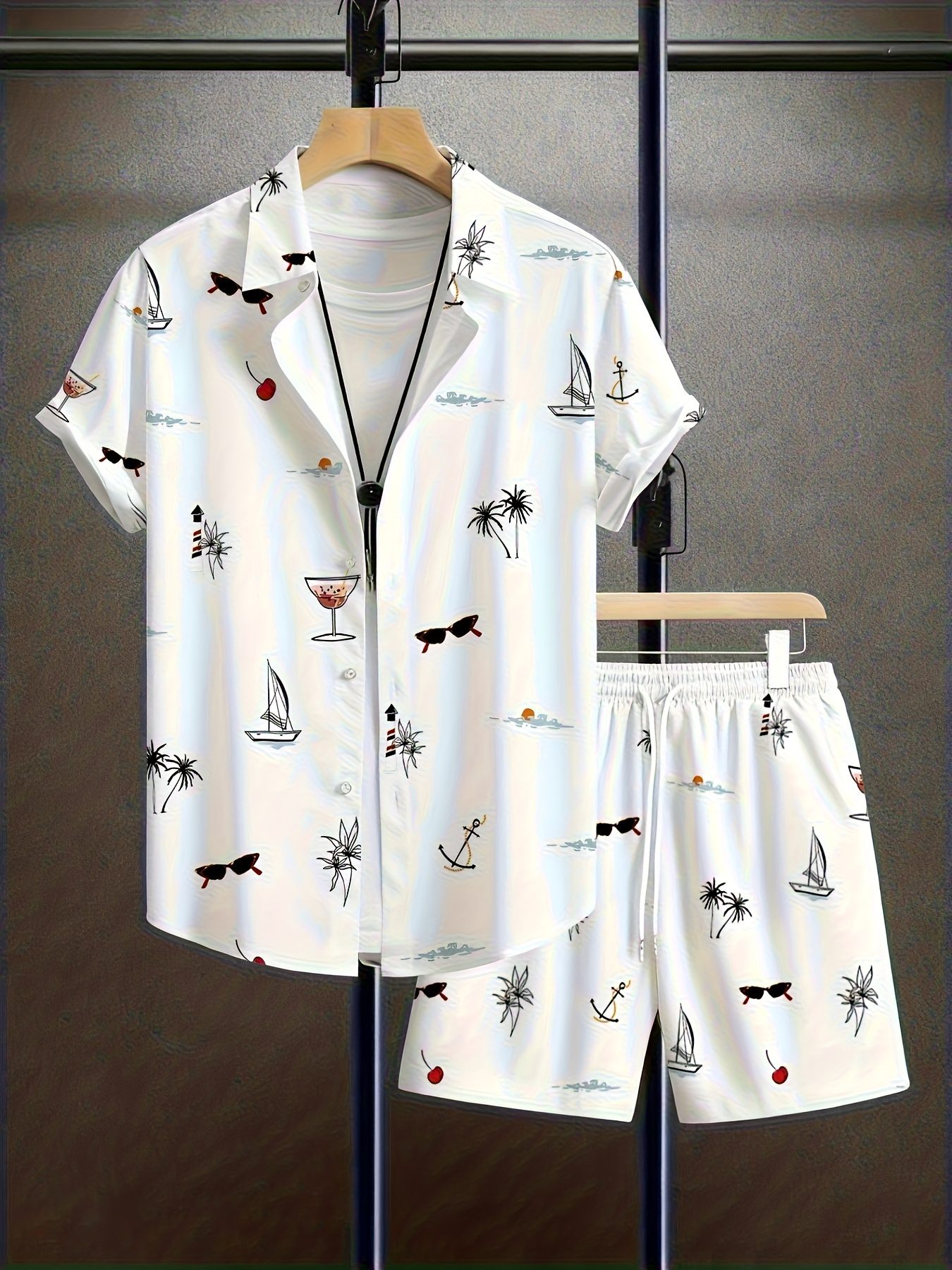 Men's Fashion Summer Printed Collar Shirt Set - Comfortable Short Sleeve Shirt with Pocket Drawstring Shorts, New Summer Casual Loose Fit Round Neck T-Shirt, Suitable for Spring and Summer Wear, Comfortable for Daily Use - Image 6