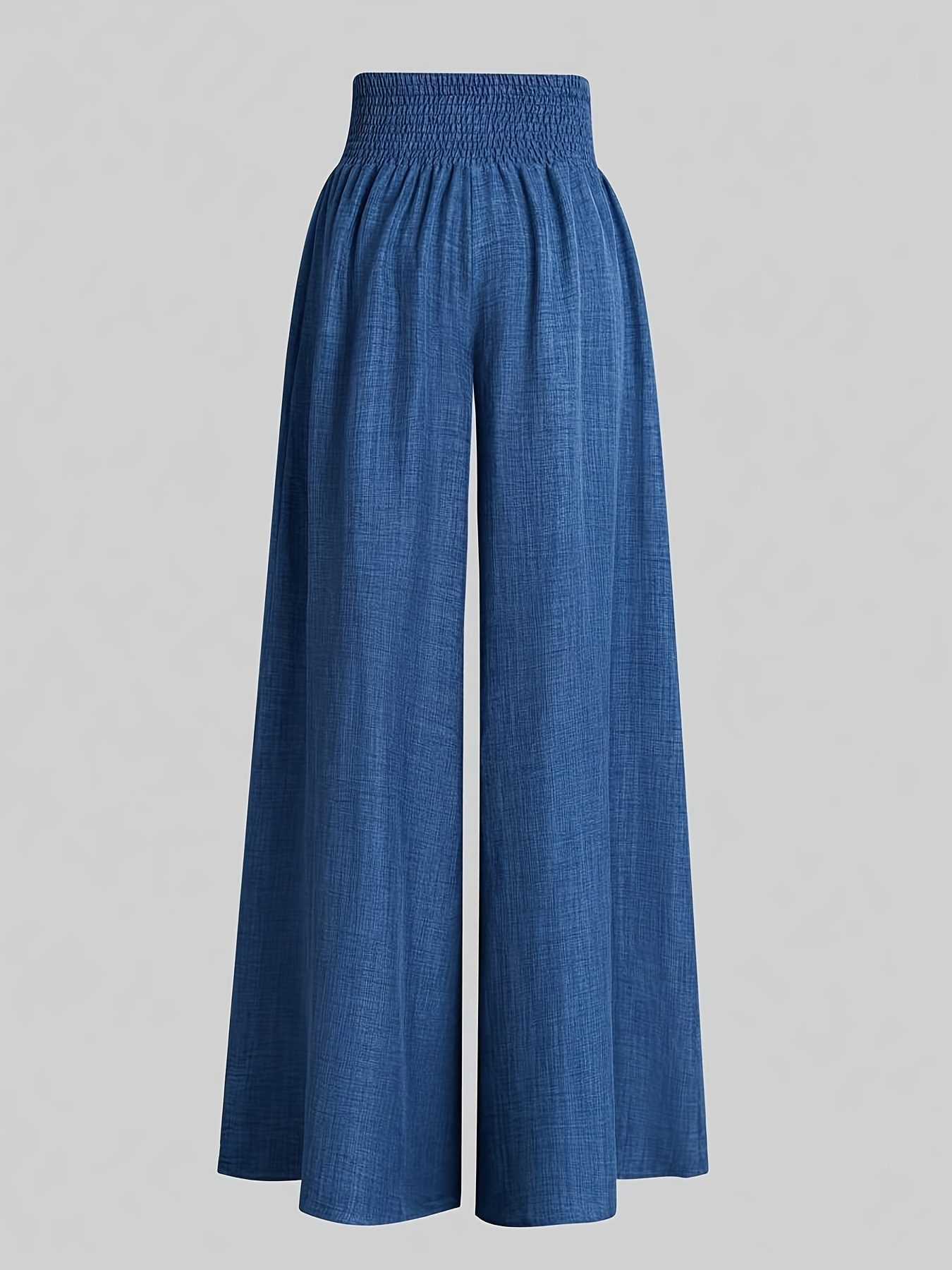 Women'S Casual Wide Leg Pants, Elastic Waist, Solid Color, Polyester 100%, Loose Fit, Long Length, Woven Fabric, 200g/m², for Spring/Fall, Weekend Casual Wear - Image 8