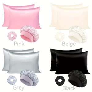 4pcs Luxury Satin Pillowcase Sleep Set: Soft Pillowcases, Breathable & Hair Ties - Perfect for Skin & Hair Care Solid Color, Hair Rings, nice gift