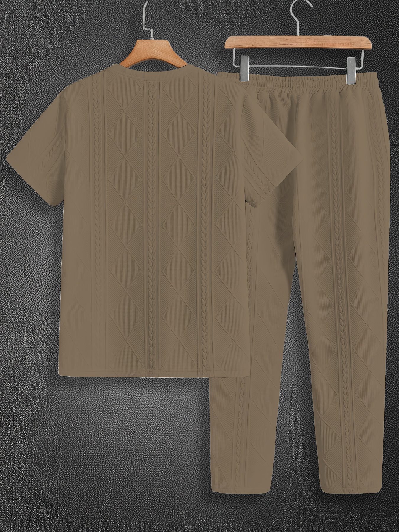 Men'S Suit Round Neck Car Knit Label Tassel Texture Short Sleeve Top Drawstring Slant Pocket Long Pants Casual Two-Piece Set - Image 5