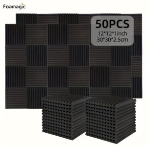 50pcs Studio Acoustic Foam Soundproof Wall Panels Wedges | 2.54cm X 30.48cm X 30.48cm, Bulk Density 20kg/m³, Available in Multiple Colors, Brand: FOAMAGIC