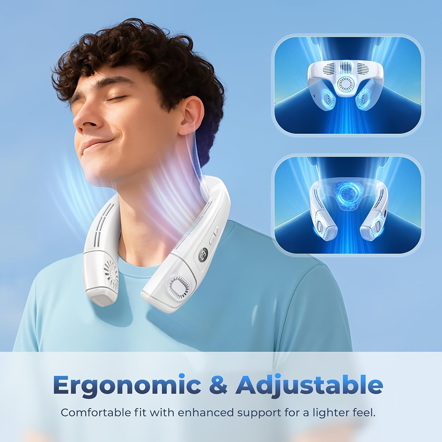 5200Mah Neck Fan, Portable Air Conditioning Fan, Ergonomic Personal Cooling Fan, Type-C Rechargeable, 3D Airflow Wearable, LED Screen, 3 Modes, a Gift for Men And Women, Suitable for Outdoor Travel And Indoor Use - Image 5