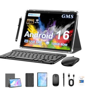 CR 10.1" Tablet Android 16 2-In-1 Tablet GMS Tab, GPS, Google, Tablet PC with Protective Case, (Keyboard, Mouse, Stylus) Can Optional, 12GB(4GB+8GB)RAM, 128GB ROM+ 1TB Expansion Support, Dual Wifi, Type-C Charing, OTG, Android Tablet, Tablet, Pad