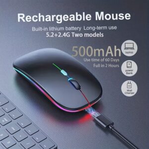 WOWSSYO Wireless Gaming Mouse, Ergonomic Right-Handed, Silent Backlit, Trackball Movement, USB Rechargeable, with Dual Mode 2.4G & 5.1, for Laptop & iPad, Battery Powered with Glitter Animal Print