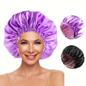 2pcs Set of Double-Layer Adjustable Satin Sleep Cap, Conditioning Cap for Women'S Beauty And Hair Care, Shower Cap