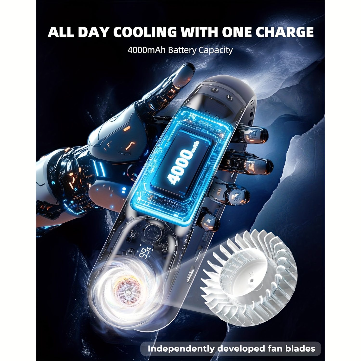 Wearable Neck Fan, Featuring 4 Turbo Settings, Powered by a 4000 Mah Battery, USB Rechargeable, with 3 Speed Options And 360° Airflow, Includes an LED Display, Perfect for Home, Office, Travel, Or As a Gift - Image 11