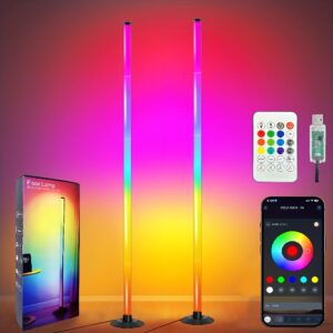 2pcs Smart RGB LED Corner Floor Lamp, LED Bright Vertical Light, Suitable for Living Room APP And Remote Control, Modern Floor Lamp with Music Sync And Colors Bedroom Ambient Lighting