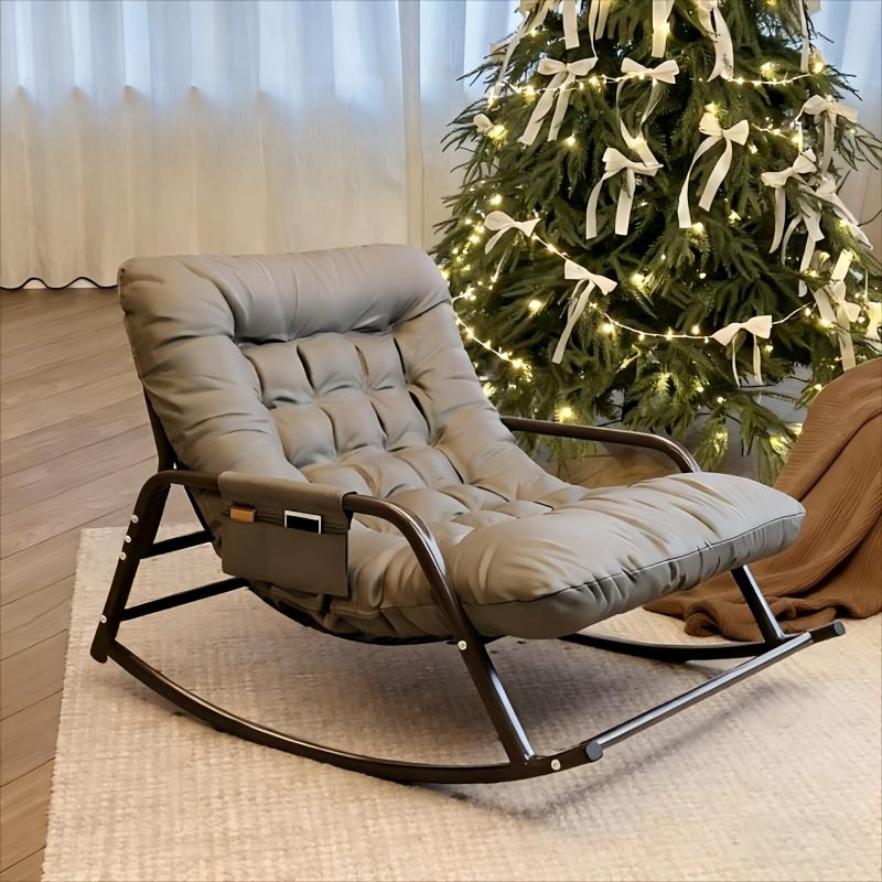 1pc - Modern Living Room Bedroom Rocking Chair | Indoor Double Sofa Lounger with Cushion, Garden Recliner with Armrests, Multi-Functional Zero Gravity Chair for Bedroom, Study, Reading Corner, Bay Window Area, Ergonomic Chair with Soft Cushion and M