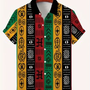 Striped Bohemian Men'S 3D Digital Print Shirt, Ethnic Style Short-Sleeve Shirt, a Gift for Men