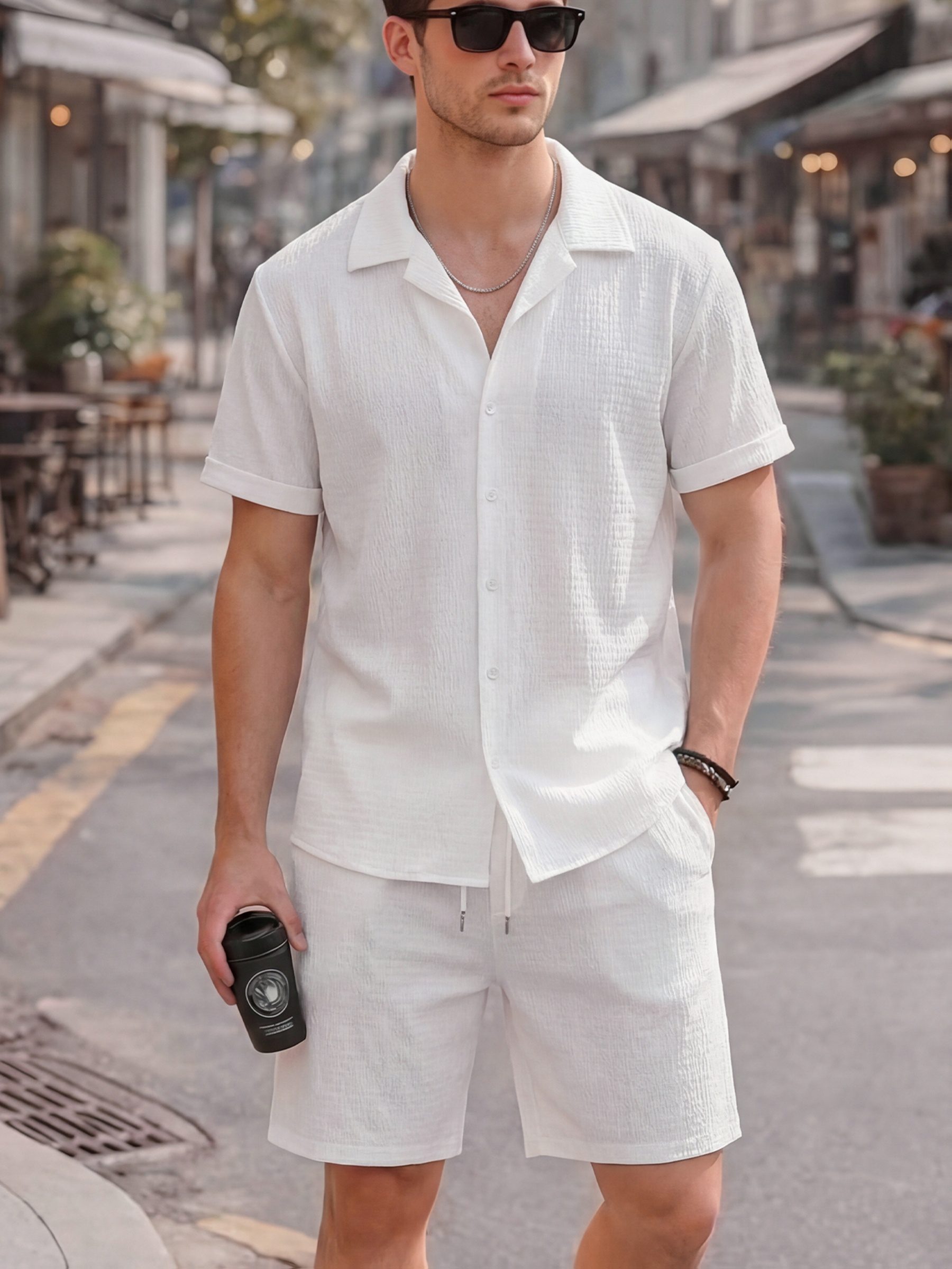Men's Summer Casual Sportswear Set - High-Quality Shirts with Trendy Short Sleeves and Shorts 2pcs Set - Image 2
