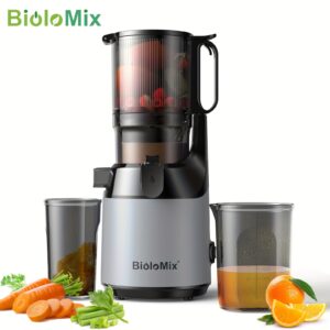BioloMix 250W Slow Masticating Juicer Machine, Whole Fruits Cold Press Juicer with 130mm Extra Large Feed Chute Fit Whole Fruits & Vegetables with Triple Filter, Easy to Clean, DC Motor
