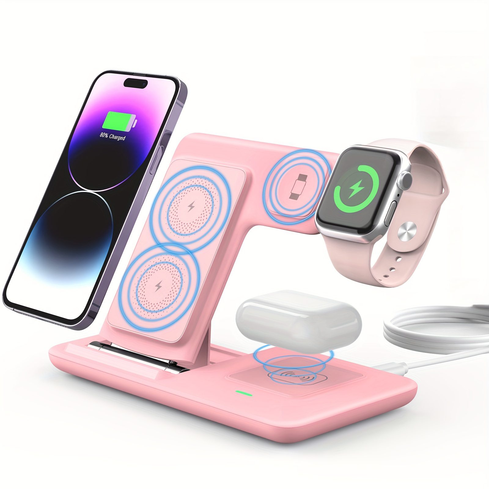Foldable 3-In-1 Wireless Charging Station for Multiple Devices | Fast Charger Stand Dock for Iwatch Series 9 8 7 6 SE 5 4 3 2, Ultra Airpods Pro 3 2, for Iphone 17/16/15/14/13/12/11 - Magnetic Connector, USB Power, Brand: MINGMAI - Image 9