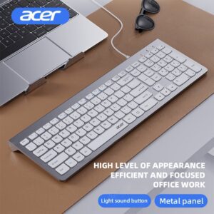 Acer 108-Key Quiet Keyboard | USB Wired Connection, Ergonomic Design, Comfortable Key Press, Responsive Key Rebound, Suitable for Gaming, Office Work, and More