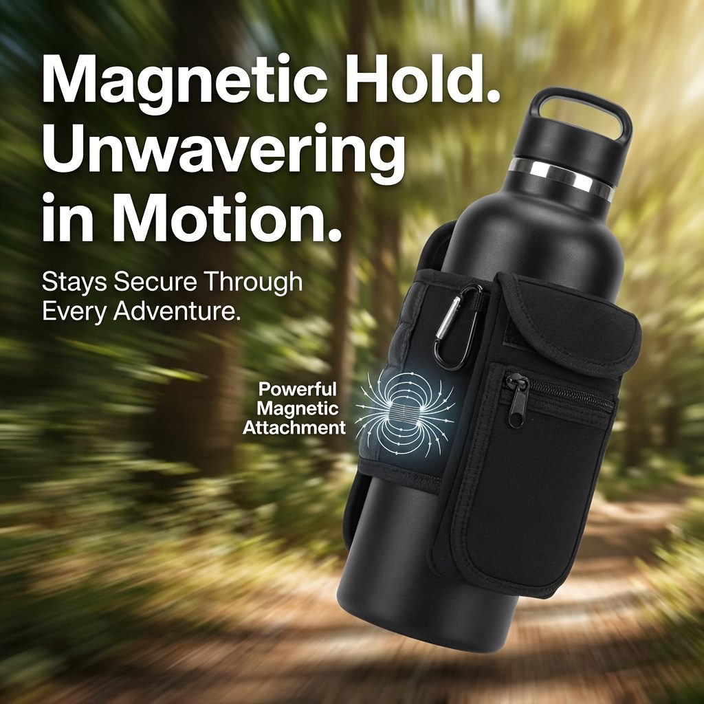 Magnetic Water Bottle Sleeve Pouch Magnetic Water Bottle Holder Multi Purpose Magnetic Bag for Gym Office & Travel Smartphones, Keys, Cards - Hands-Free Workout Mount for Treadmills, Benches, Equipment - Essential Fitness Storage Pouch