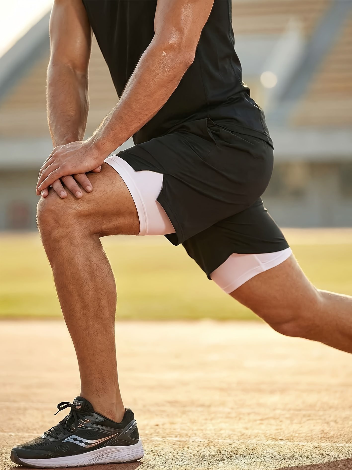 Men's New Summer Quick-Dry Sports Shorts with Split Hem, Double-Layer Fashion Design, Beachwear for Summer Seaside Travel, Comfortable Fabric, Drawstring, Gym Double-Layer Phone Shorts, Daily Wear, Valentine's Day Gift