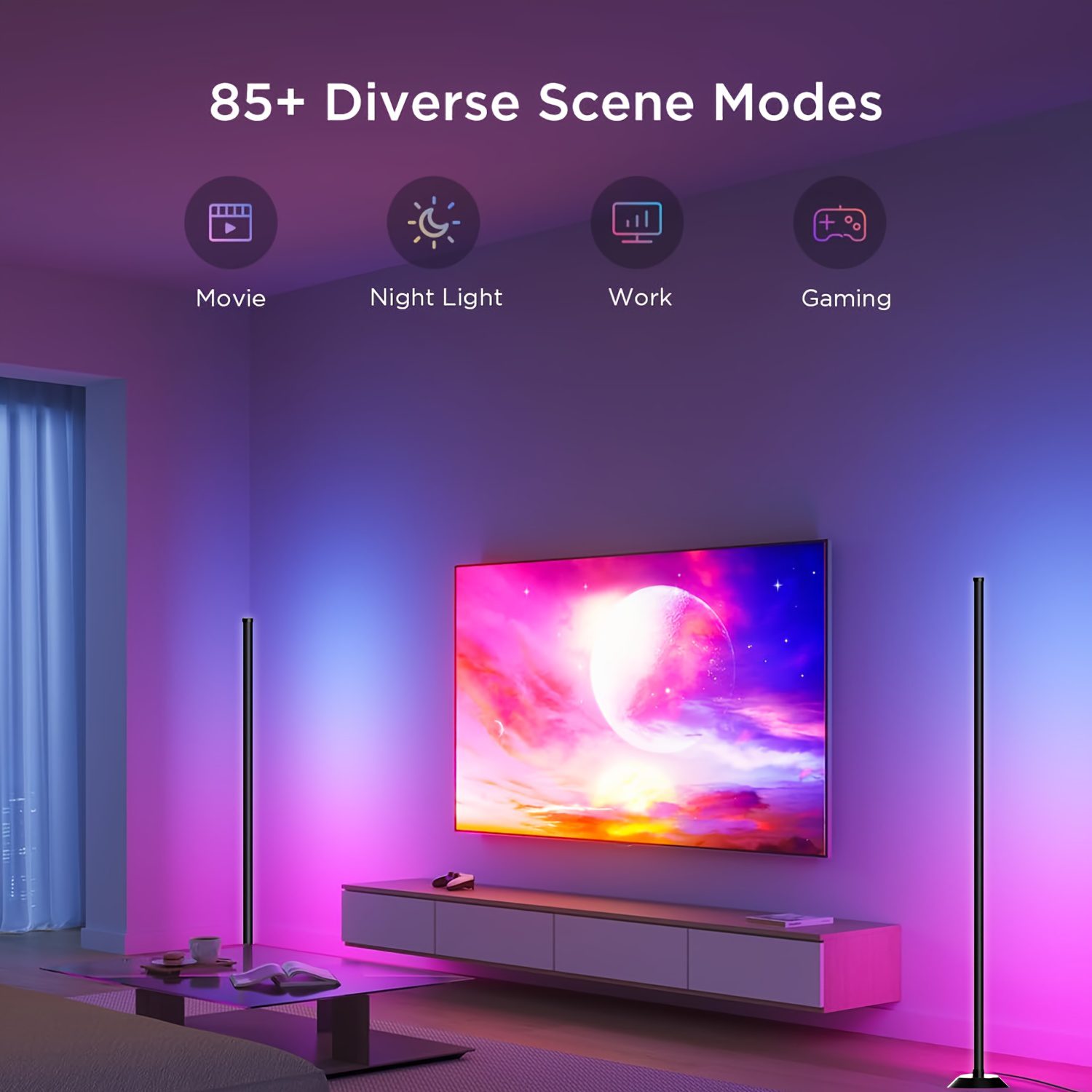 NBBUFF USB Light Bar Featuring App And Remote Control, RGBICW Corner Floor Lamp, Programmable Modern LED Light, Music Synchronization, 16 Million Colors - Suitable for Bedroom, Office, Birthday Celebrations, Halloween, And Christmas Decorations - Image 4