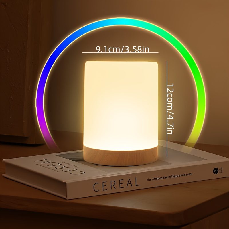 1pc/2pcs Bedside Lamp, Touch Night Lamp, Wood Grain Color Table Lamp, 3 Lighting Mode, 5 Brightness Level, RGB Ambient Lamp, Soft Light Reading Table Lamp, 1500mAh Battery, TPY-C Charging Use, Portable Lamp, Suitable for Bedroom, Living Room - Image 2