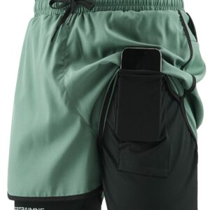[Caramel OBM]Men's Casual Three-Quarter Two-in-One Shorts, Suitable for Fitness, Training, Cycling, Outdoor Hiking, Swimming, Comfortable Shorts, Running, Cool, Breathable, Sweat-Absorbent, Elastic Shorts, Summer Daily Wear