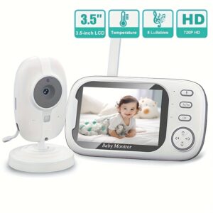 720P HD Monitor with an 8.89cm LCD Screen, 274.32m Wireless Transmission Range, Automatic Night Vision, Two-way Audio, Temperature Sensor, 8 Lullabies, USB Charging Design, 1 Camera + 1 Display Unit. Suitable for Home Security and Pet Monitoring.