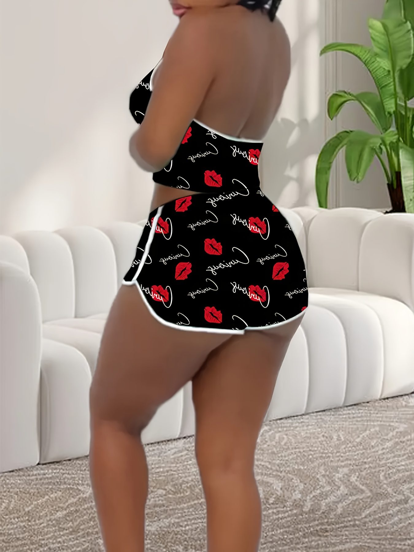 Designer Lip Print Cami Top and Shorts Pajama Set - Image 5