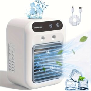 USB Rechargeable Mini Air Cooler Fan Mini Humidifier Cooling Fan, 30-Second Rapid Cooling, Two-Speed High-Speed Silent Fan Portable Desktop Cooling Device, Large-Capacity Battery And Water Tank Suitable for Home Office Or Dormitory Use
