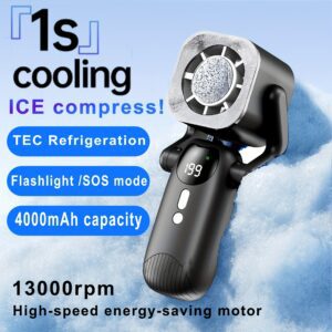 A Foldable Digital Display Ice-Cooling Fan, -Powered, Essential for Outdoor Work And Students. This Compact Fan Features a Large 4000Mah Battery for Long-Lasting Use