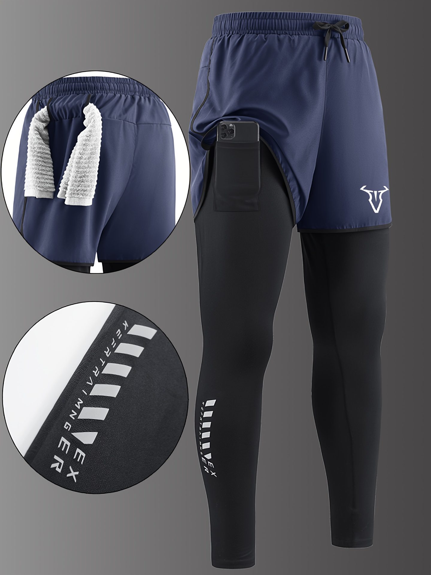 Men'S Casual Sports Long Pants Suitable for All Seasons, Designed to Look Like Two Pieces, Featuring Pockets, a Regular Fit, Elastic Waistband, Quick-Drying And Breathable Fabric, Moisture-Wicking Properties, Ideal for Hiking, Training, Yoga - Image 3