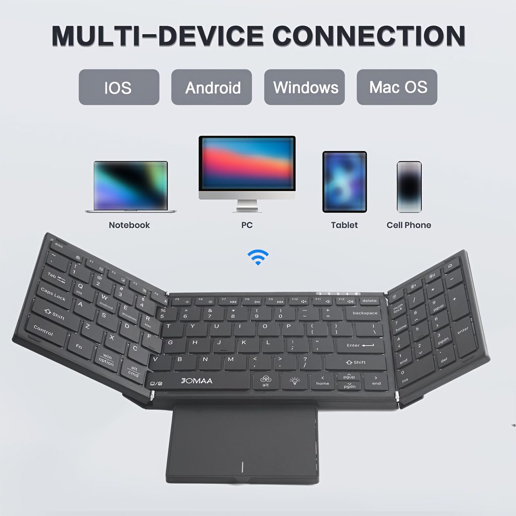 Jomaa RGB Backlit Foldable Keyboard with Wireless And USB Wireless Connectivity, Full Size with Touchpad And Numeric Keys, Rechargeable - Image 5