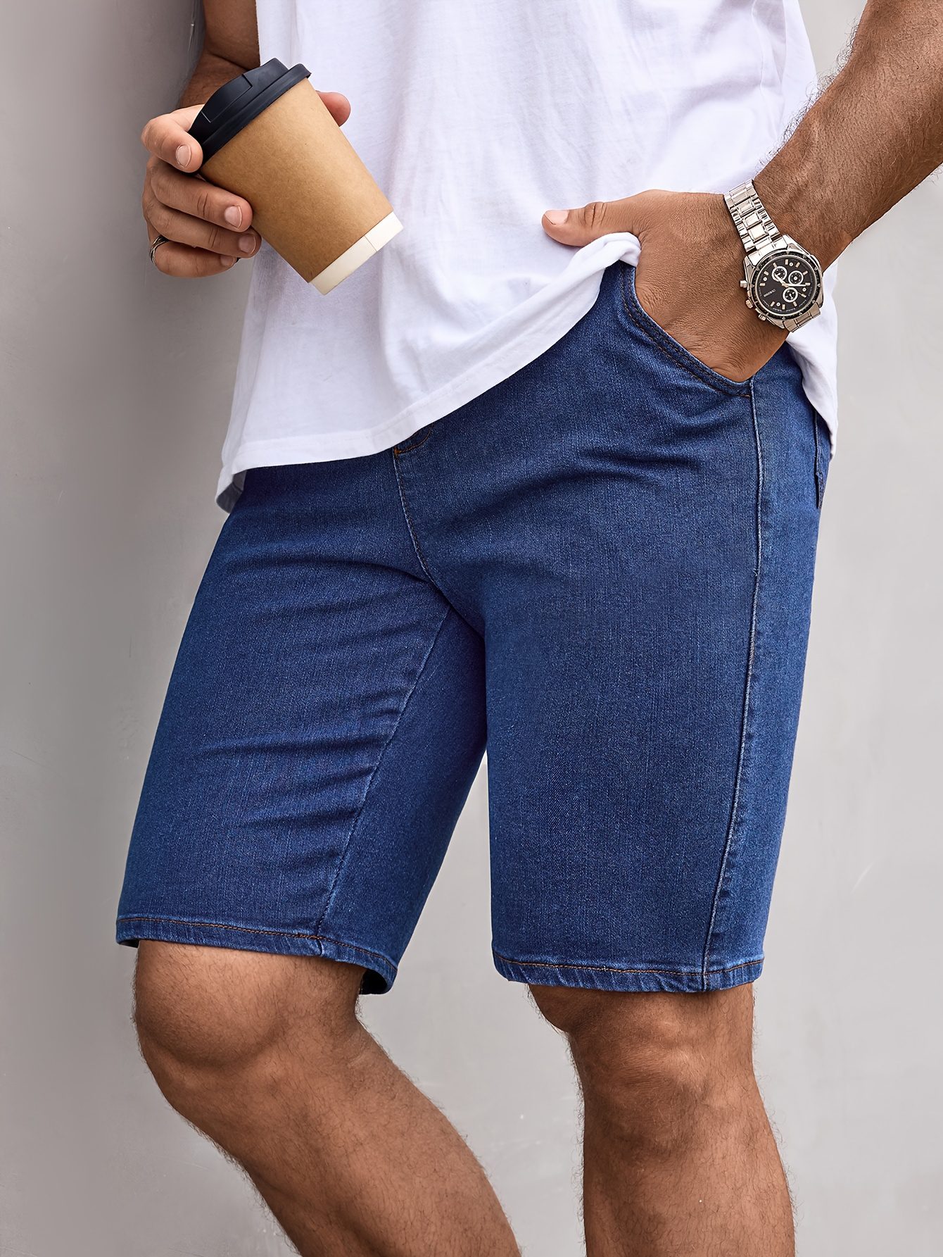 Men's Drawstring Waist Pockets Denim Shorts Jorts Plain Navy Blue Vacation Vintage Friends Going Out Hang Out Commute National Park Street - Image 4