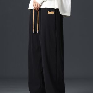 2025 Trendy Men's Spring-Summer Casual Pants, Loose Fit Joggers, Solid Color Sport Trousers, Polyester Long Pants