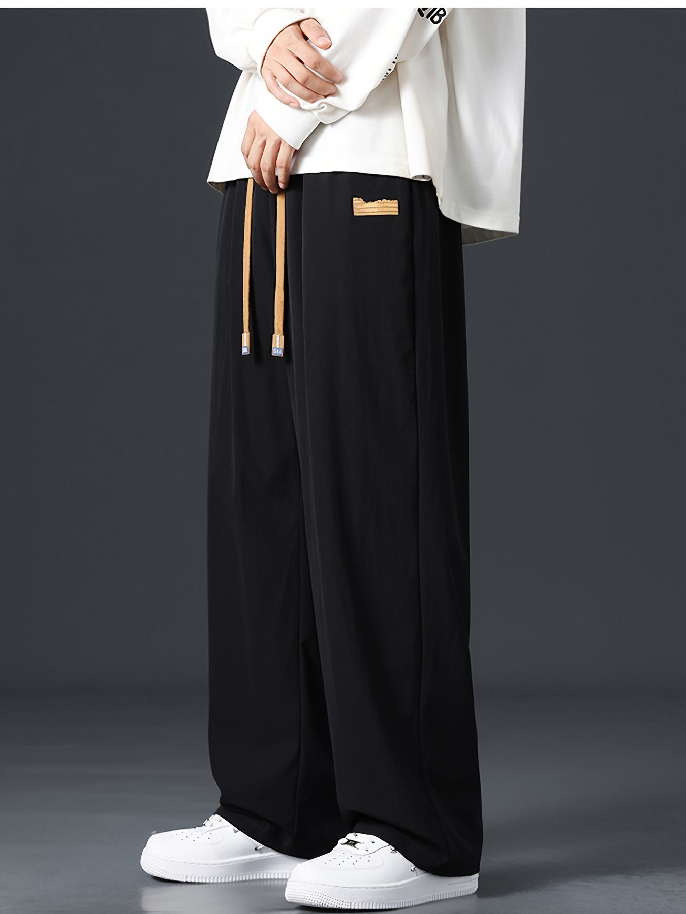 2025 Trendy Men's Spring-Summer Casual Pants, Loose Fit Joggers, Solid Color Sport Trousers, Polyester Long Pants