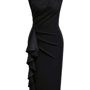 Sleeveless Solid Color Elegant Women's Pencil Skirt, Hip-hugging Dress, Tiered Ruffle Design, Casual and Versatile