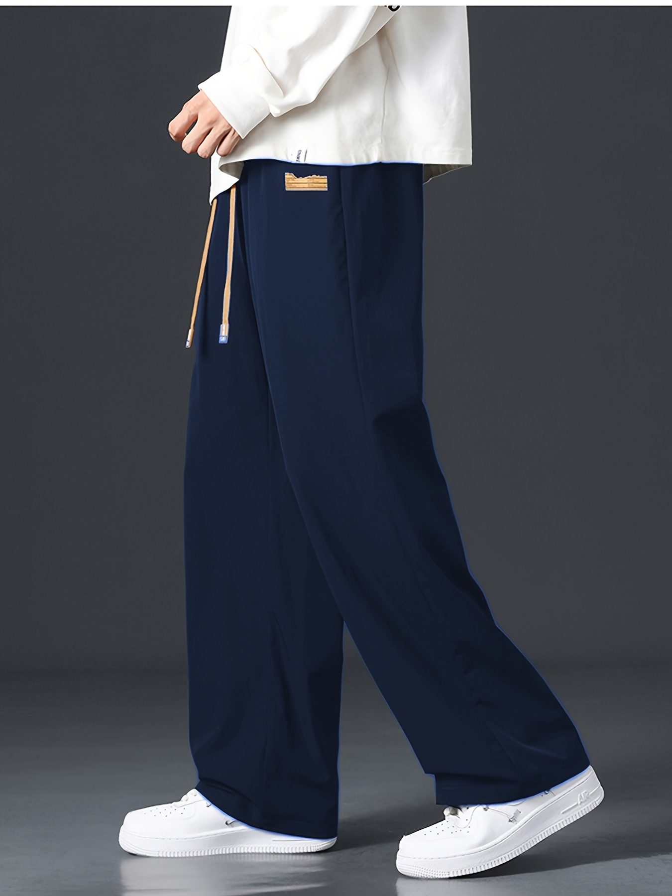 2025 Trendy Men's Spring-Summer Casual Pants, Loose Fit Joggers, Solid Color Sport Trousers, Polyester Long Pants - Image 6
