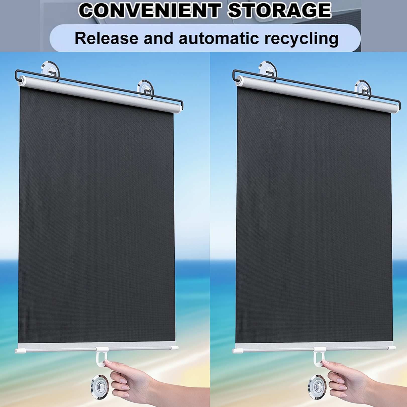 2pcs No-Drill Retractable Blackout Curtains, UV Protection Thermal Insulation Window Shades for Office Balcony Kitchen Use, Privacy and Cooling Decorative Home Accessories