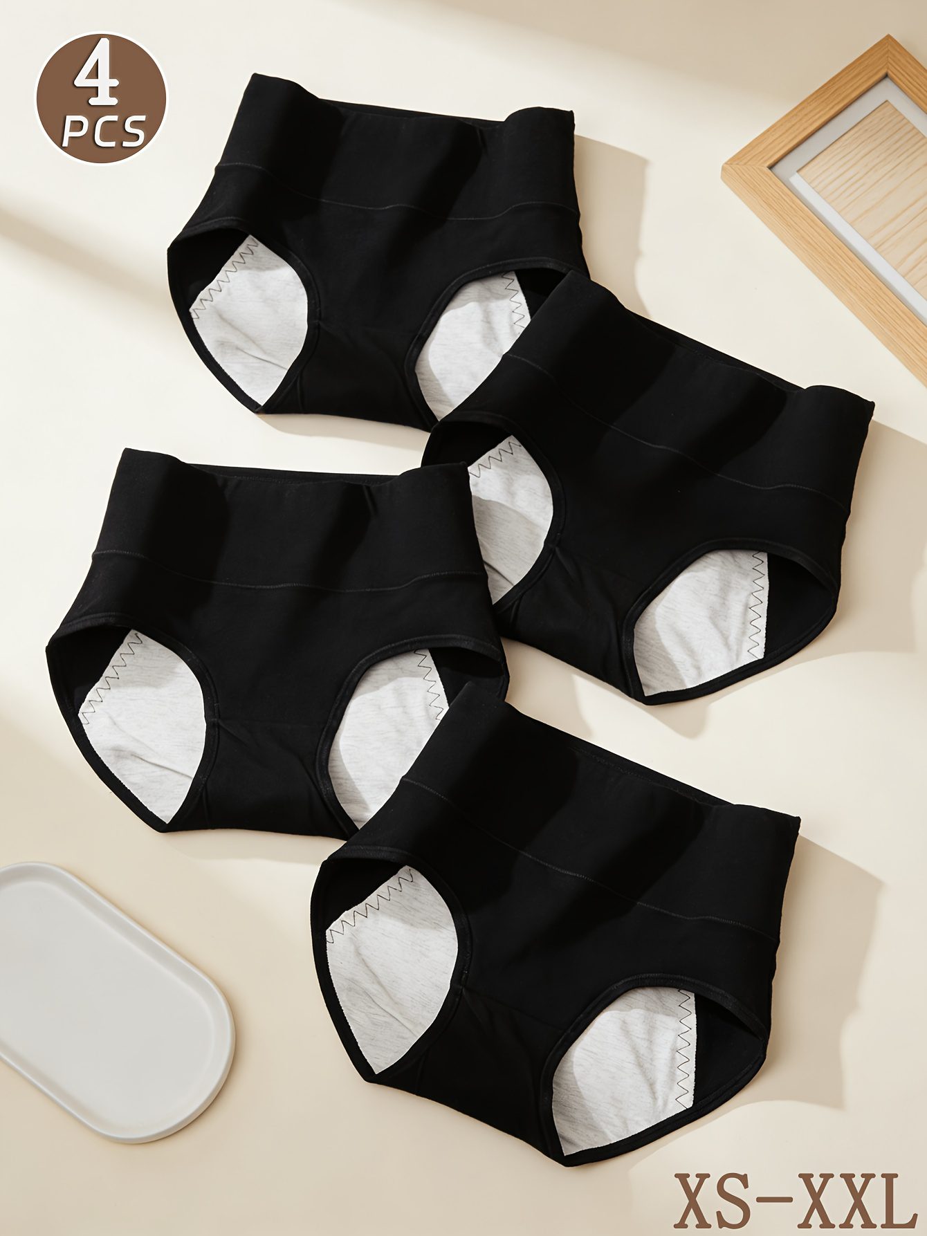 4-Pack Black High-Waist Women's Period Panties, Tummy Control, Butt Lifting, Anti-Leakage, No Crotch Riding or Waist Tightness, Suitable for Home and Commuting During Menstruation - Image 6