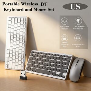 Rechargeable Wireless BT+2.4G Keyboard and Mouse Combo, Scissor Switch Ultra-Quiet Design, Silvery and Iron Gray Color Options, Ultra-Thin Portable Body, Multi-System Compatible