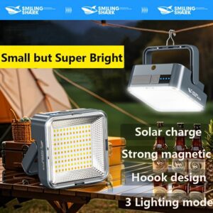 1pc Smiling Shark Rechargeable Camping Light Super Bright with Magnetic & Hook, Portable Solar Camping Lantern with Power Bank Function, Emergency LED Camping Lamp, High-Brightness Floodlight Work Light for Camping, Hiking, Emergency