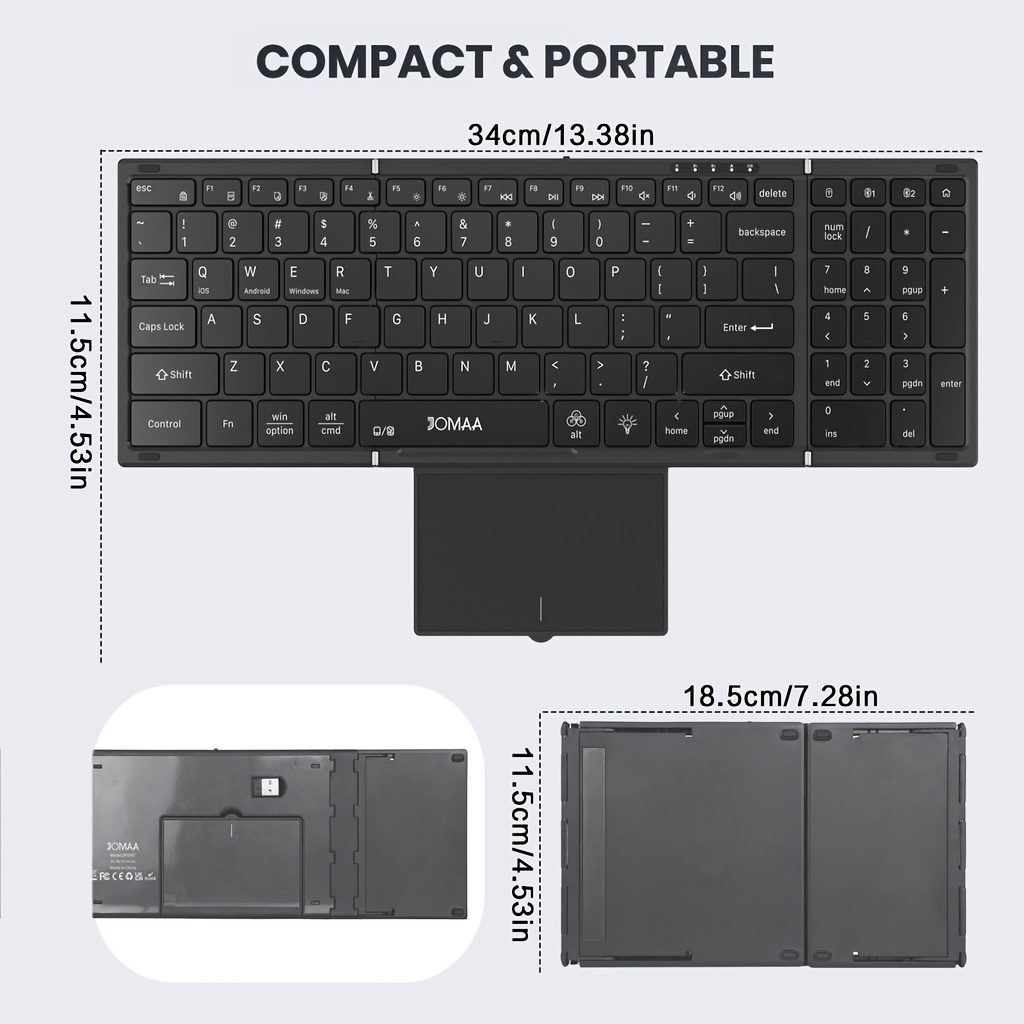 Jomaa RGB Backlit Foldable Keyboard with Wireless And USB Wireless Connectivity, Full Size with Touchpad And Numeric Keys, Rechargeable - Image 2