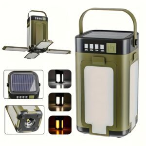Portable rechargeable solar camping light, rechargeable flashlight, six lighting modes, portable hanging tent light, six lighting modes, foldable clover LED floodlight. Suitable for camping, hiking, traveling, fishing, emergency situations, gifts.