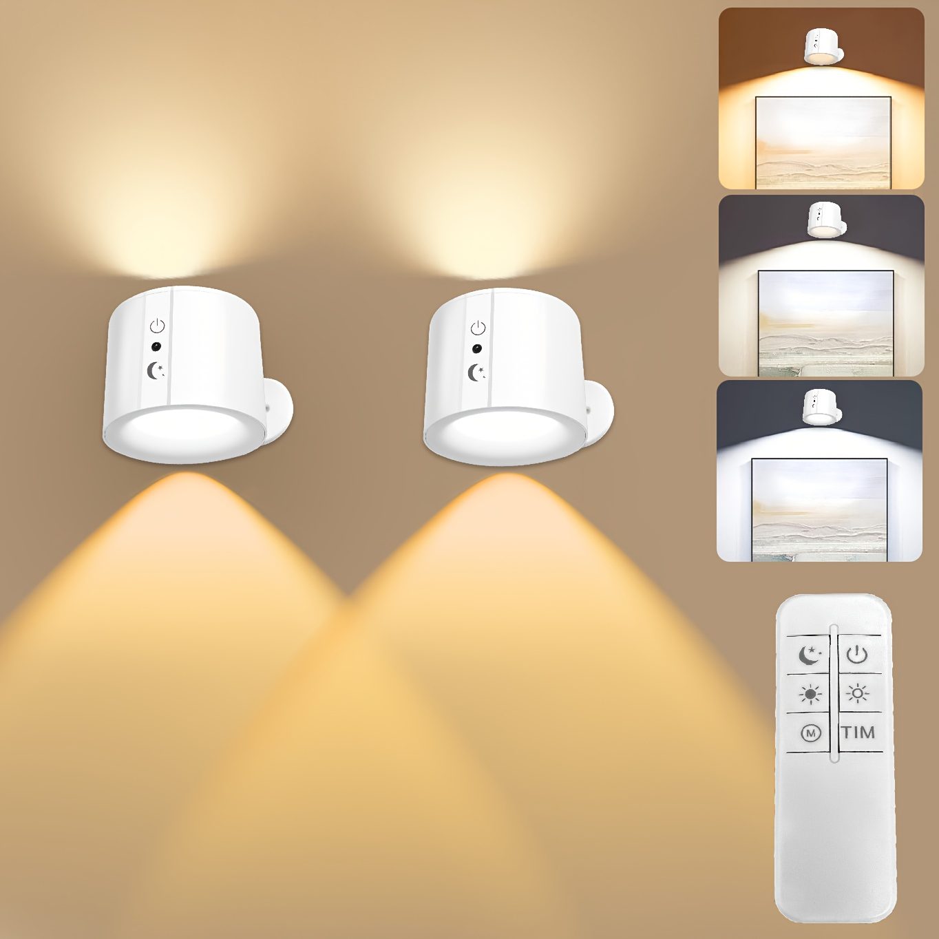 Two Smart Wall Lamps Featuring Three Control Options (Touch, Remote, Daylight Sensor), Rechargeable with a 1200Mah Battery, Adjustable Brightness, Easy Installation, Three Lighting Modes (White, Warm, And a Combination of Both) - Image 3