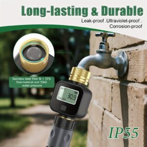 INSOMA Water Flow Meter with Brass Inlet & Outlet Metal Thread, IP55, Measure Gallon/Liter Consumption and Flow Rate for RV Water Tank Filling